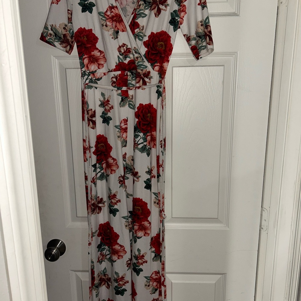 Floral Wrap Dress - Red and Green